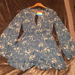 Blue floral long sleeve romper, ASOS Size US 6